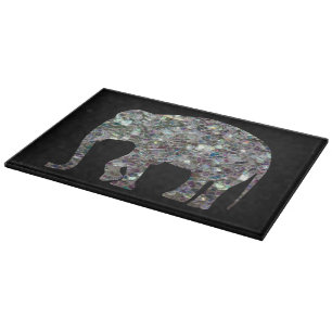 Planche À Découper Parties scintillant en mosaïque argentée Eléphant