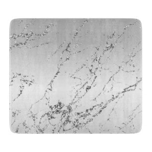 Planche À Découper Parties scintillant en verre de marbre d'argent