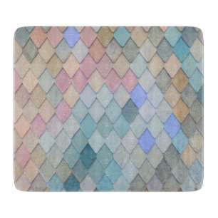 Planche À Découper Pastel Diamond Motif Mermaid bleu rose vert