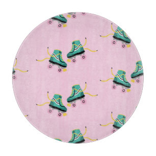 Planche À Découper Patins à rouleaux rétrogrades : motif rose.