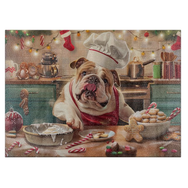 Planche À Découper Pâtisserie de Noël à Bulldog anglais : Festive Chr (Devant)