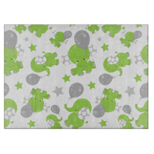 Planche À Découper Pattern of Green Elephants, Cute Elephants, stars