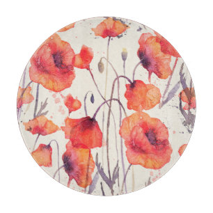 Planche À Découper Pavot rouge sauvage, motif d'aquarelle