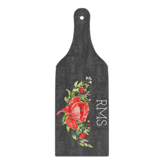 Planche À Découper Pavot rouge sur gris Monogramme personnalisable (Devant)