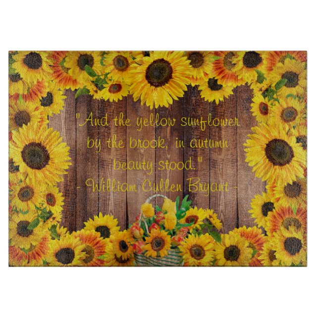 Planche À Découper Pays Floral Jaune Tournesol Rustique Grange Bois (Devant)