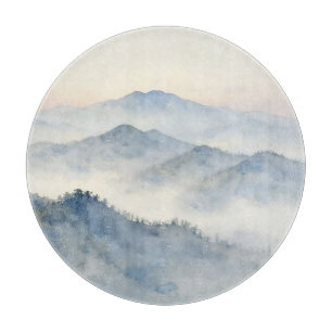 Planche À Découper Paysage aquarelle de montagne brumeuse