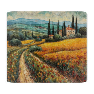Planche À Découper Paysage de campagne de Toscane aux fleurs sauvages