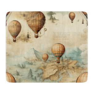 Planche À Découper Paysage de carte sépia d'un ballon à air chaud ant
