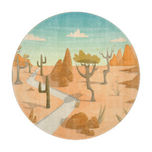 Planche À Découper Paysage de la route du désert : Cartoon Vintage.