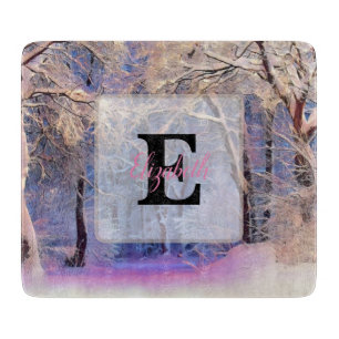 Planche À Découper Paysage hivernal avec arbres enneigés aquarelle