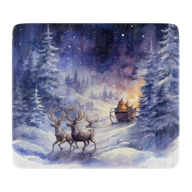 Planche À Découper Paysage hivernal Renne de Noël et Sleigh (Devant)