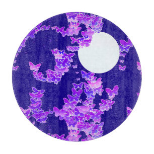 Planche À Découper Paysage lunaire avec papillons - lilas, bleu foncé