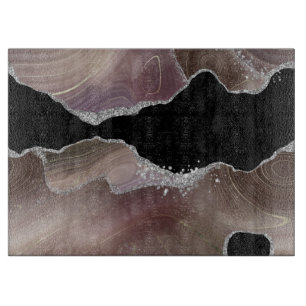 Planche À Découper Paysage Taupe & Agate Noire Paillettes Argentées