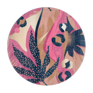 Planche À Découper Peau Léopard Moderne, Flore Exotique.