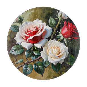 Planche À Découper Peinture à l'huile de roses roses blanches rouges