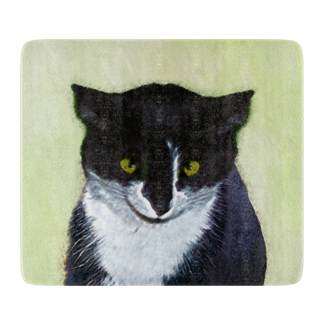 Planche À Découper Peinture de chat Tuxedo - Cute Original Cat Art (Devant)