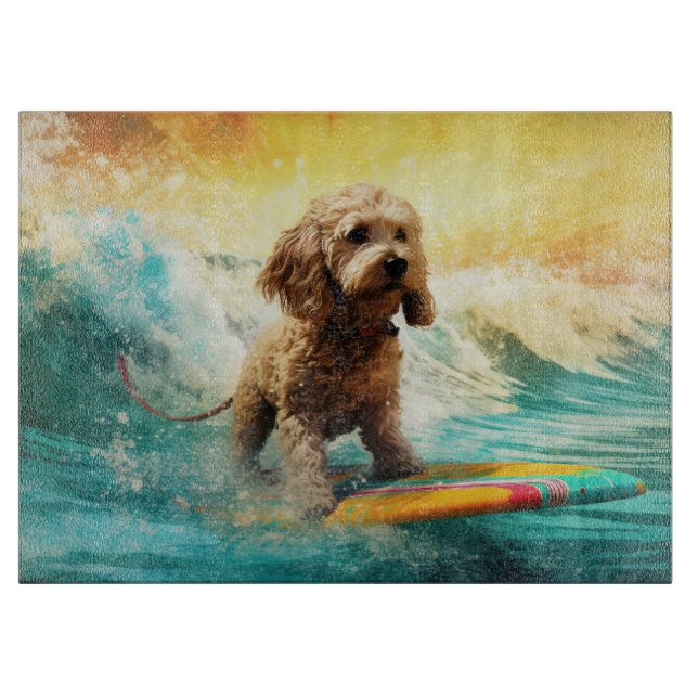 Planche À Découper Peinture de surf de plage de Cockapoo  (Devant)