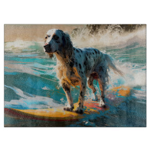 Planche À Découper Peinture de Surf sur la Plage avec Setter Anglais
