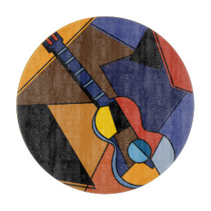 Planche À Découper Peinture de surréalisme de guitare cubiste.