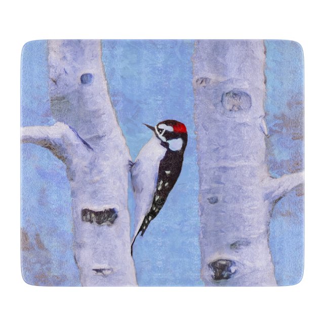 Planche À Découper Peinture Downy Woodpecker - Art original pour oise (Devant)