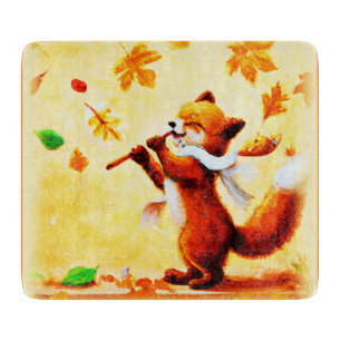 Planche À Découper Peinture d'un heureux Renard Rouge chantant. Comma