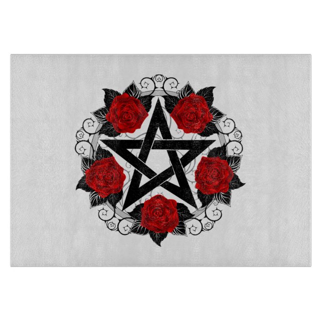 Planche À Découper Pentagramme aux roses rouges (Devant)