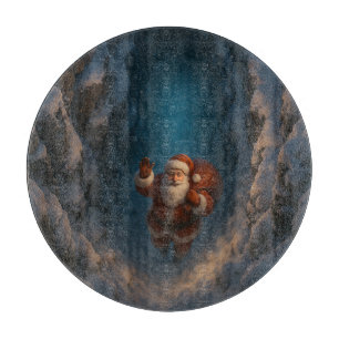 Planche À Découper Père Noël de Noël magique dans un canyon enneigé