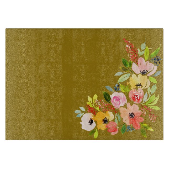 Planche À Découper Pérou et aquarelle Floral Bouquet Cutting Board (Devant)