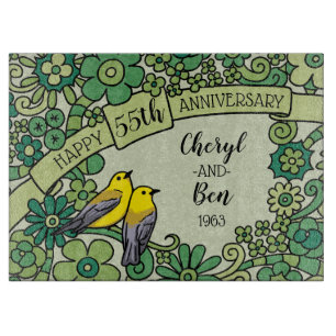 Planche À Découper Personnalisation des oiseaux floraux d'émeraude 