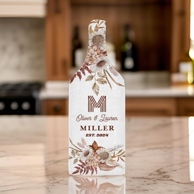 Planche À Découper Personnalisé Boho Rustique Floral Monogramme Coupl (Créateur téléchargé)