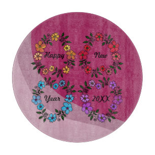 PLANCHE À DÉCOUPER PERSONNALISÉ HAPPY NEW YEAR 20XX & FLEURS WREATHS