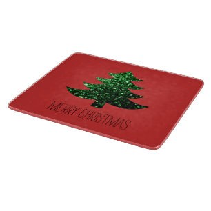 Planche À Découper Personnaliser Sparkly sapin vert étincelant rouge