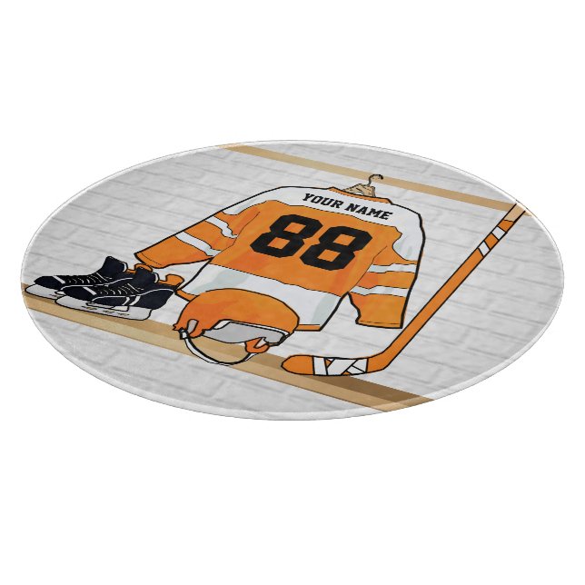 Planche À Découper Personnalized orange et blanc hockey Jersey (Coin)
