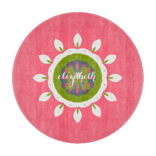 Planche À Découper Pétales blancs assez roses Mandala Nom personnalis