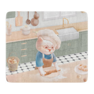 Planche À Découper Petit Chat Boulanger : Art de Pétrissage de Matin 