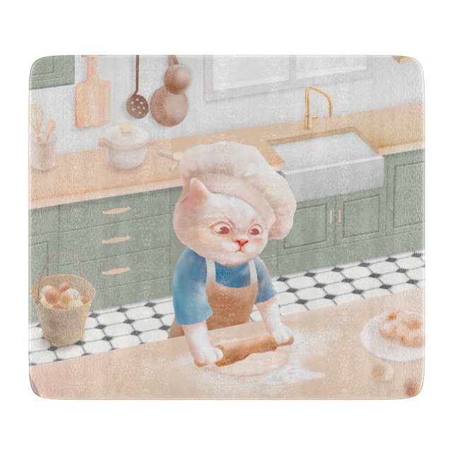 Planche À Découper Petit Chat Boulanger : Art de Pétrissage de Matin  (Devant)