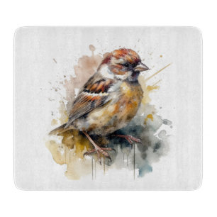 Planche À Découper petit moineau mignon en aquarelle