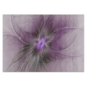 Planche À Découper Petite Beauté Moderne Gris Mauve Art Fractal Fleur