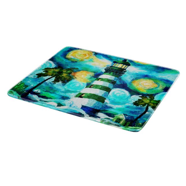 Planche À Découper Phare Tropical & Palm Trees Impressionniste (Coin)