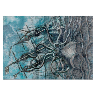 Planche À Découper Pieuvre géante Mer Bleue Monstre Voilier