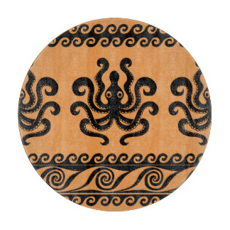 Planche À Découper Pieuvre grecque ancienne, motif à vagues