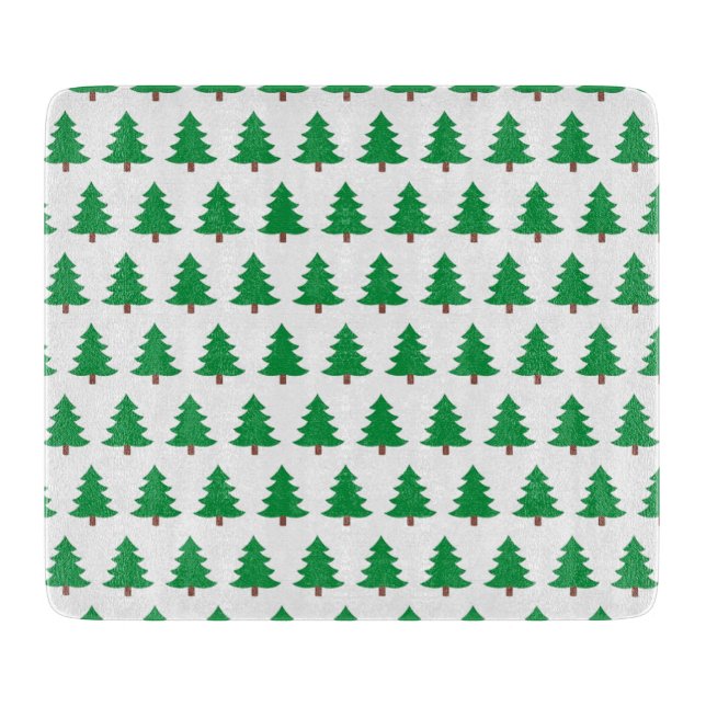 Planche À Découper Pine Tree Verre de Noël vert et blanc (Devant)