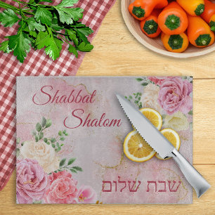 Planche À Découper Pink White Roses on Marble Background Watercolor