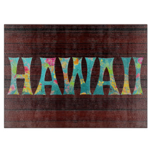 Planche À Découper PixDezines Hawaii, TIKI TYPOGRAPHIE+Texture bois