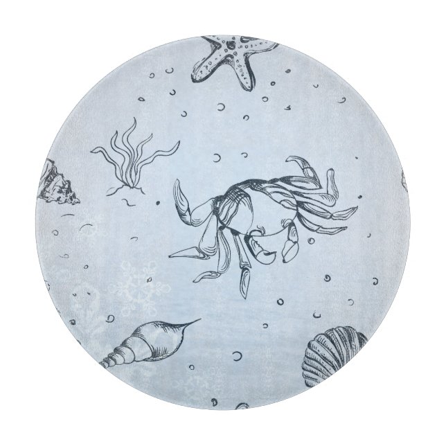 Planche À Découper Plage de Noël côtière Créatures marines Bleu (Devant)