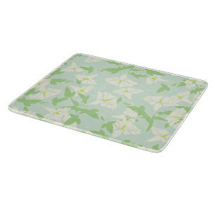 Planche À Découper Plage Florale De Verre Vert Et Blanc
