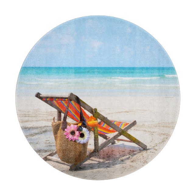 Planche À Découper Plages tropicales | Chaise de plage sur sable (Devant)