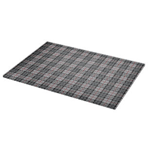 Planche À Découper Plaid de pixel dans le gris avec la rayure rouge