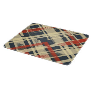 Planche À Découper Plaid Distressed Vintage – Tartan Rustique Navy et