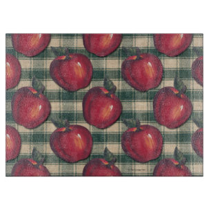 Planche À Découper Plaid vert de pommes rouges